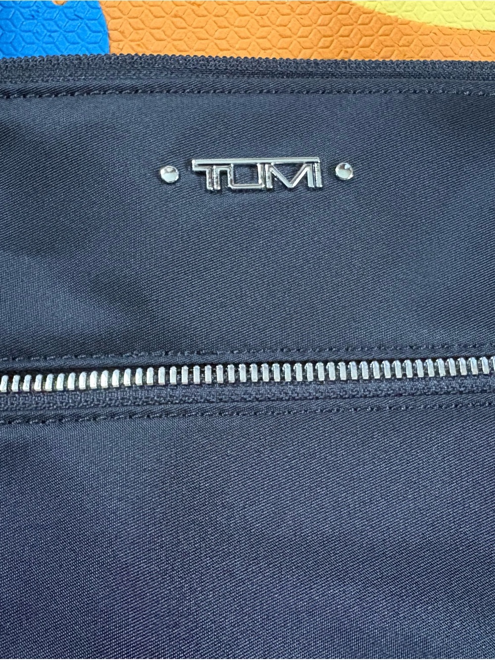 Tumi Navy Nylon Tote with Silver Hardware